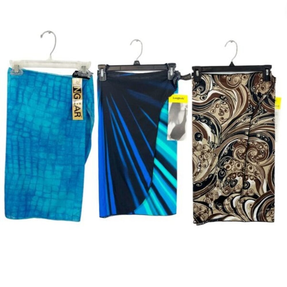 NEW Vintage Sarong Swim Cover Ups Reptile Artsy Deadstock One Size Lot of 3